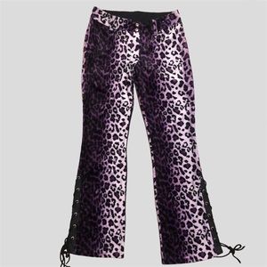 lip service vtg purple leopard print ombré flared lace up pants